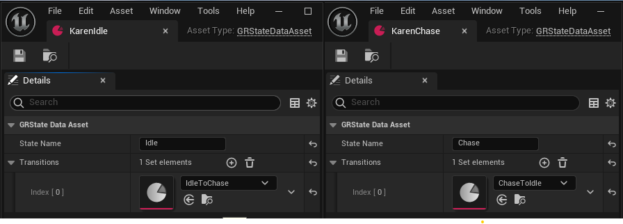 Idle and Chase Data Assets with a set of Transitions